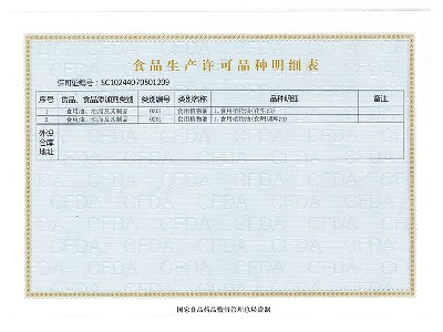食品生產(chǎn)許可品種明細(xì)表